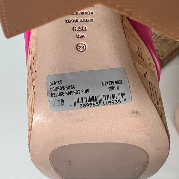 SCHUTZ Pink Leather Glayce Ankle Strap Buckle Platform Cork Sandal Heels 6.5 - Picture 9 of 9